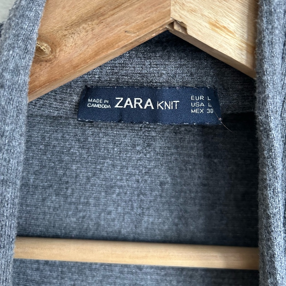 ZARA Knit Grey Draped Open Front Cardigan Sweater  Size L Large - Picture 3 of 6